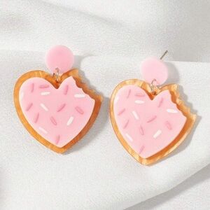 Pink Heart shape cookie with sprinkles earrings